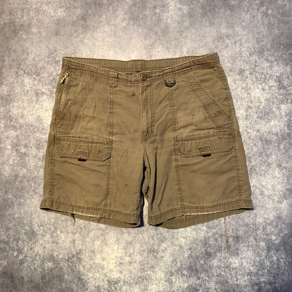 Wrangler‎ Authentic Issue Mens Front Cargo Shorts Green Utility 40 Distressed